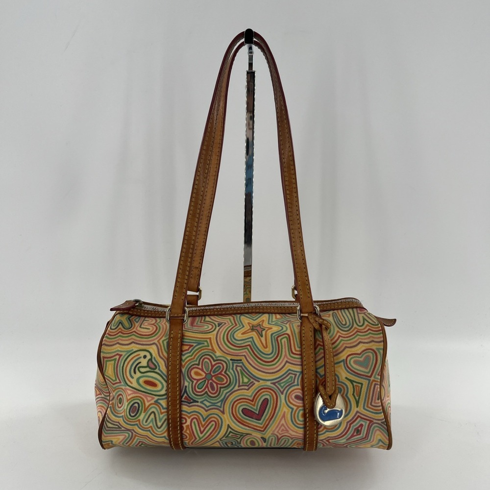 Dooney & Bourke Y2K Graffiti Rainbow Barrel Bag Crayon Doodle Heart Star Leather